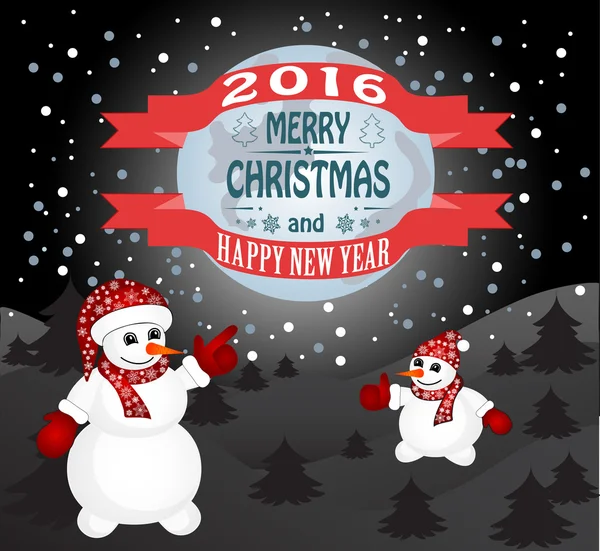 Carte de Noël avec un bonhomme de neige — Image vectorielle