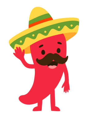 Cinco de Mayo Chili Chili Pepper Maskot Meksika Festivali Karakteri Sombrero ve Bıyık Vektörü Çizimi