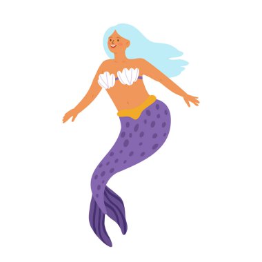 Mor Kuyruklu Oyuncu Denizkızı Deniz kabuğuyla Su Altında Dans Ediyor