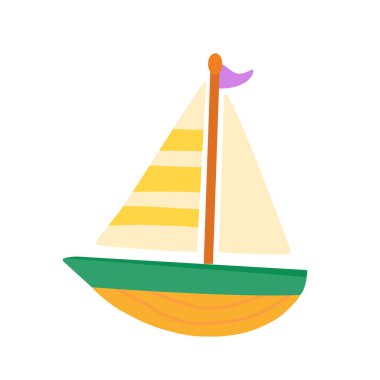 Yelkenli Oyuncak Yeşil Gövde Sarı Yelkenli Resimleri. Mor Bayrağı olan Oyuncu Denizci Çocuklar Tasarımı