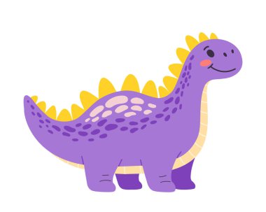 Mor Dinozor Şirin Karakteri. Vektör İllüstrasyonu Arkadaş Canlısı Gülümseyen Tarih Öncesi Hayvanı İzole Etti