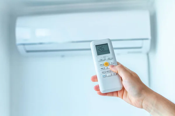 Air Conditioner Temperature Adjustment Remote Controller Room Home — Stock Photo, Image