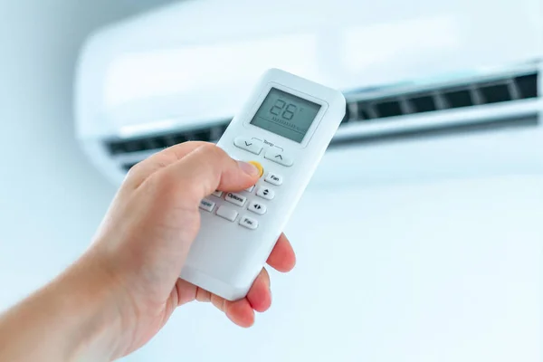 Air Conditioner Temperature Adjustment Remote Controller Room Home — Stock Photo, Image