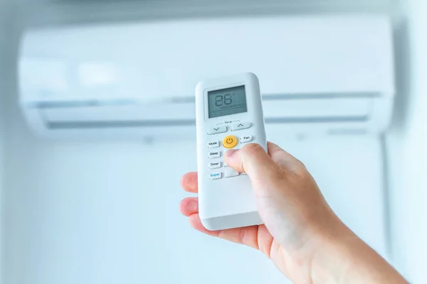 Air Conditioner Temperature Adjustment Remote Controller Room Home — Stock Photo, Image