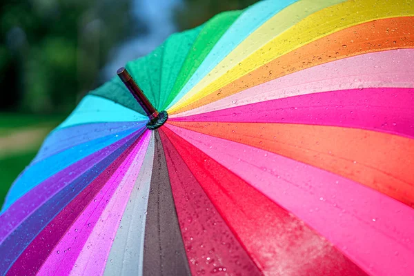 Bright Colored Rainbow Umbrella Close — Stock Photo, Image