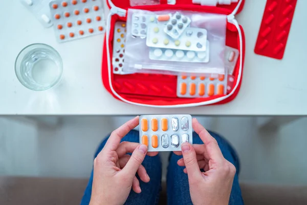 Medical first aid kit with medicine and pills