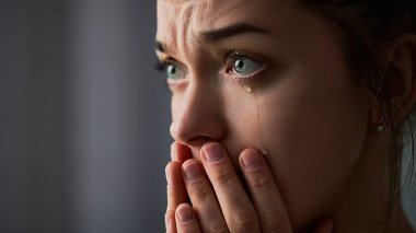 Kederli, kederli, ağlayan, elleri bağlı, gözleri yaşlı bir kadın. Sıkıntı, hayat zorlukları, depresyon ve duygusal sorunlar.