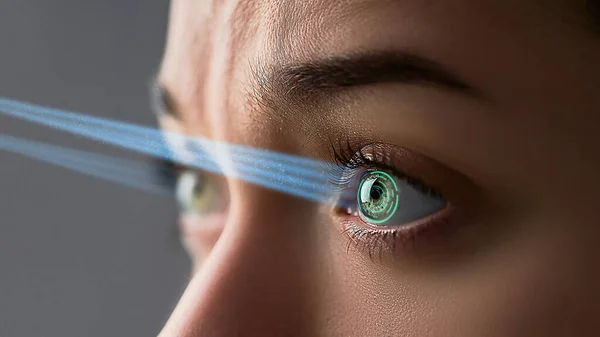 Θηλυκό Μάτι Έξυπνο Φακό Επαφής Ψηφιακά Και Βιομετρικά Εμφυτεύματα Για — Φωτογραφία Αρχείου