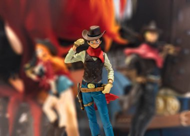 Chiba, Japonya - 22 Aralık 2018: Monkey D.Luffy karakterini tasvir eden plastik model kongre sırasında One Piece 'nin animasyon serisi Jump Festa 19.