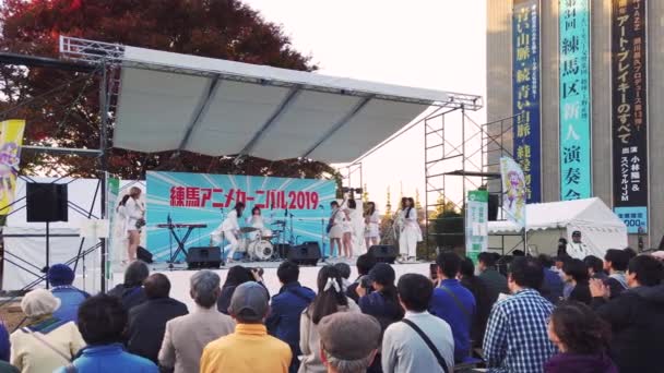 2019年11月16日 日本东京 在人称日本动画发源地的内里玛阿尼梅嘉年华期间 人们为独奏鼓声喝彩的视频 — 图库视频影像