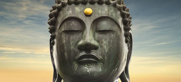 Japon Buddha Shaka Nyorai Bronz Heykeli Altın Byakugou Urna Ile — Stok fotoğraf