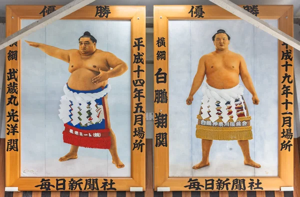 Tokyo Japonsko Srpen 2021 Obří Malované Portréty Japonských Profesionálních Sumo — Stock fotografie