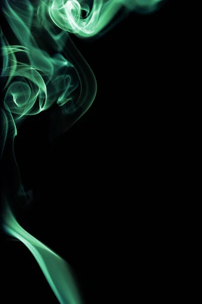 Fumée Verte Abstraite Sur Fond Noir — Photo