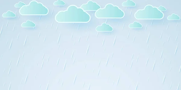 Vector Illustratie Regenstorm Regen Achtergrond Regenseizoen Papier Kunst Stijl — Stockvector