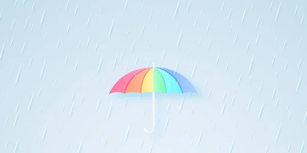 Rainbow Color Umbrella Heavy Rain Rainy Season Rainstorm Paper Art — Stock Vector