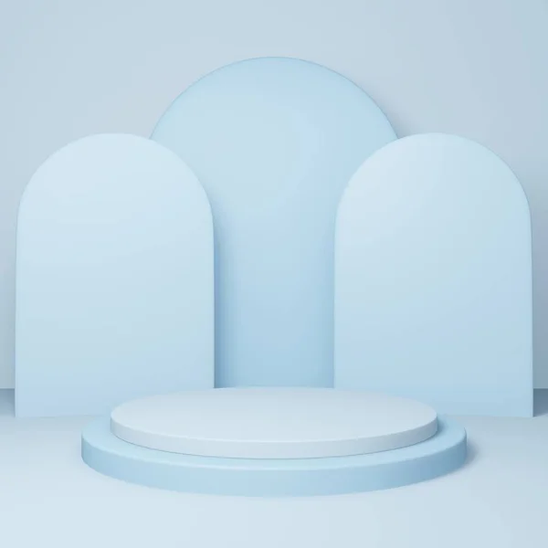 3D圆形平台或基座 蓝空工作室房间 最小的产品背景 模板可供展示 几何形状 — 图库照片