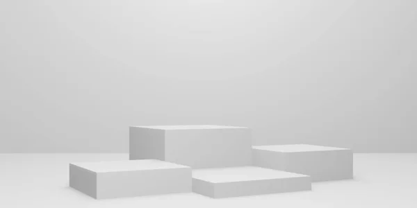 3d beyaz küp podyum veya boş stüdyo odası olan kaide, en az ürün arkaplanı, görünüm için şablon, kare şeklinin geometriği