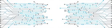 Soyut Teknoloji Arkaplanı, mavi devre kartı deseni, mikroçip, elektrik hattı