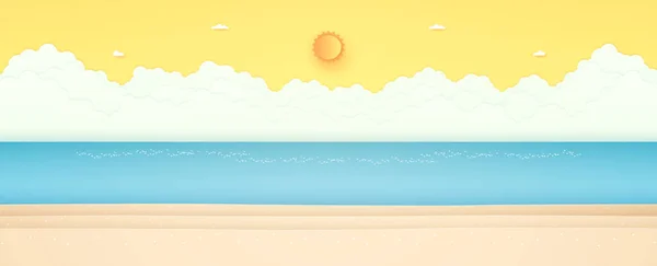 Summer Time Tengeri Táj Kék Tenger Stranddal Világos Nap Narancs — Stock Vector