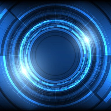 Soyut çakışan daire dijital arkaplan, ışık efektli akıllı lens teknolojisi, boş alan