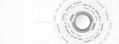 Abstract Technology Background, white circle banner on grey and digital circle and circuit board pattern, blank space