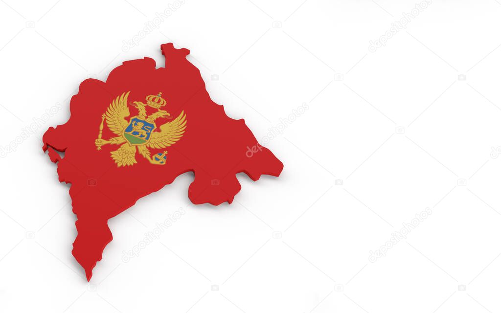 Map of Montenegro with Montenegro flag 3D rendering