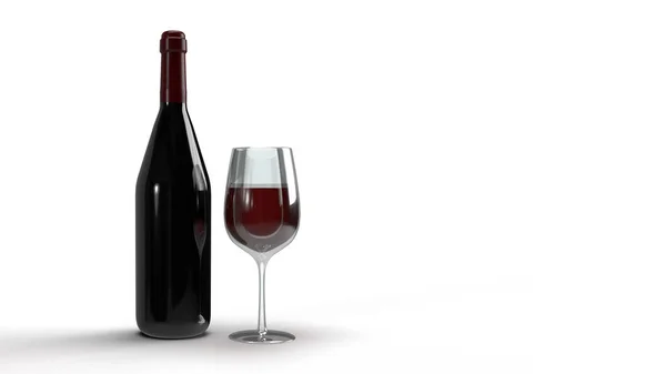 Flaska Och Glas Rött Vin Vit Bakgrund Rendering — Stockfoto
