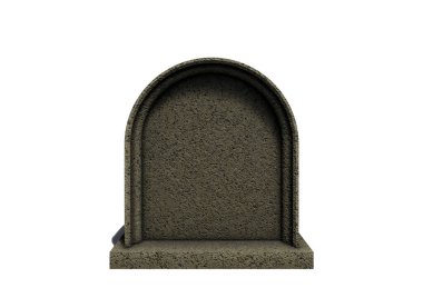 Beyaz arkaplanda izole edilmiş boş mezar taşı, 3 boyutlu görüntüleme