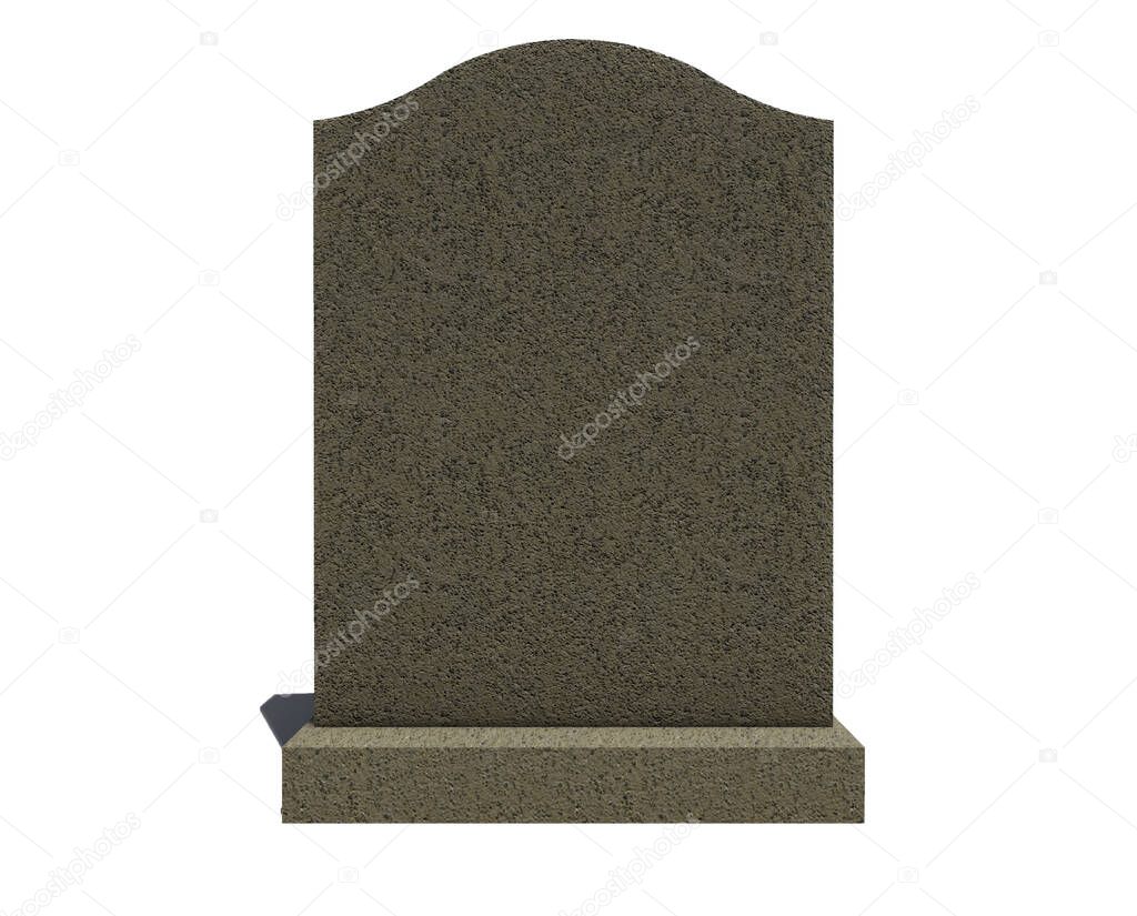 Blank gravestone isolated on white background, 3D rendering