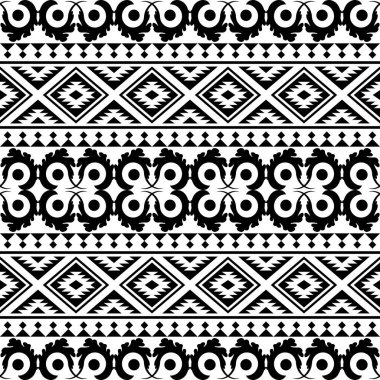 Geleneksel Ikat aztec etnik model vektörü siyah ve beyaz