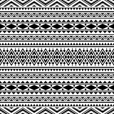 Geleneksel Ikat aztec etnik model vektörü siyah ve beyaz