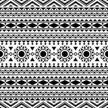 Siyah ve beyaz kabile tasarımlı Aztek Kusursuz Etnik Örneksiz Çizim vektörü