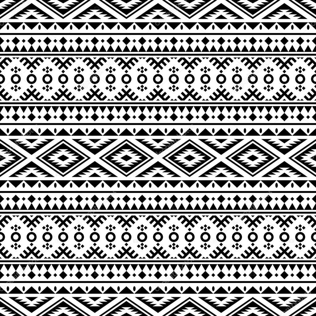 Aztec Seamless Ethnic Pattern Illustration vector with tribal design in black and white color