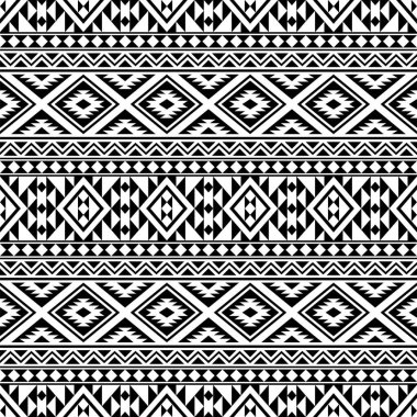 Geometrik pürüzsüz etnik desen tasarımı arka planı siyah beyaz renkte