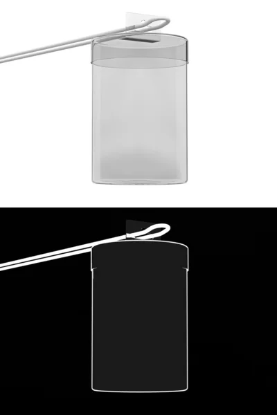 Прозрачная цилиндрическая коробка на крючке с маской — стоковое фото