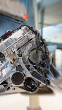 Gelişmiş mühendisliğin doruk noktasını gösteren gelişmiş bir yüksek teknoloji motor bileşenine yakından bakın. Yüksek kalite 4k görüntü