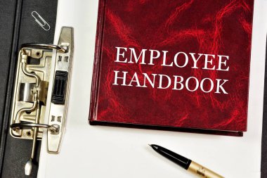 Employee handbook. Determines the human resources practices and labor laws. Explains business goals and desired results. clipart