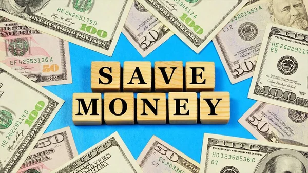 Заощаджуйте Гроші Текст Напис Тлі Банкнот Розумно Шукати Вигоди Ефективно — стокове фото