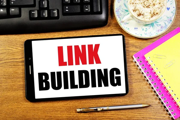 Link Building Messaggio Testo Sullo Schermo Dello Smartphone Ottenere Risultato — Foto Stock