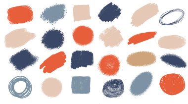 Vektör grunge suluboya mürekkep deseni set el boyası pastel boya renk kuru fırça sıçrama, darbeler, lekeler, noktalar, elementler, çizgiler, çizgiler, şablonlar, kirli geometrik şekiller. Serbest çizim.