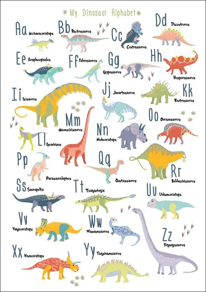 Joli Alphabet Dinosaures Chaque Dinosaure Est Pour Chaque Lettre Alphabet — Image vectorielle