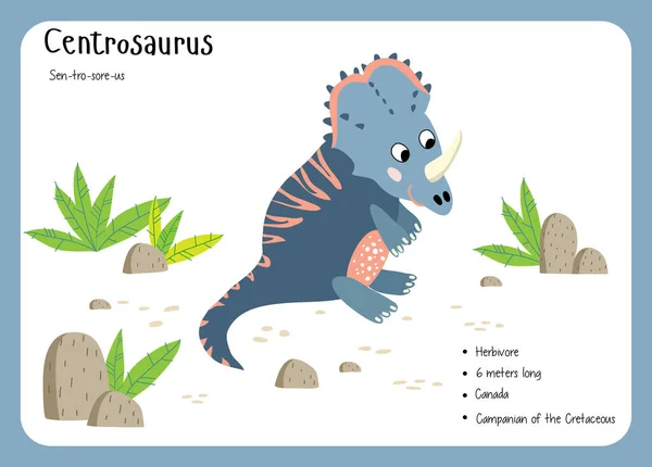 Cartes Flash Information Sur Les Dinosaures Noms Des Dinosaures Correspondant — Image vectorielle