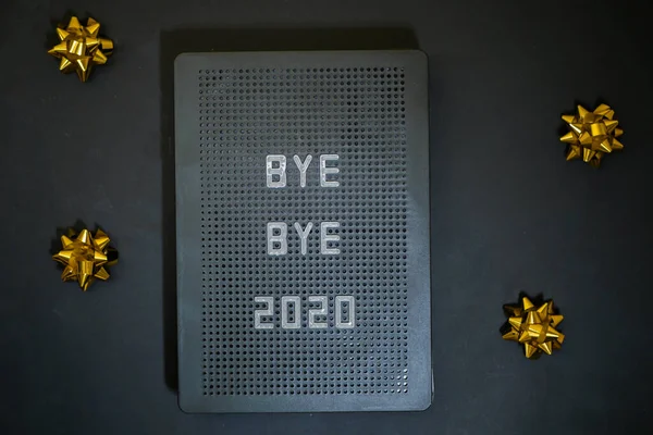 Square Bye 2020 Text Letter Board Чёрный Фон Празднование Нового — стоковое фото