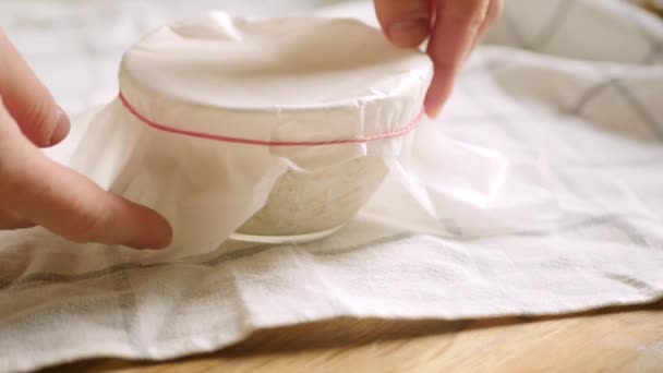 Über Nacht Haferflockenschale Vorhanden Gesundes Frühstück Hause Zubereiten Pflanzliche Milch — Stockvideo