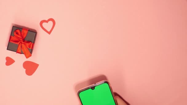 Online Incontri Concetto Schermo Verde Regalo San Valentino Con Nastro — Video Stock