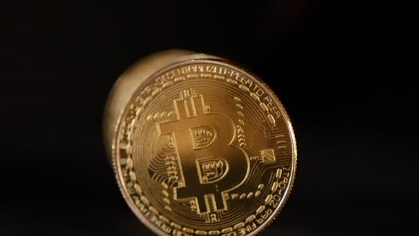 Bitcoins Zwarte Achtergrond Virtueel Geld Digitale Valuta — Stockvideo