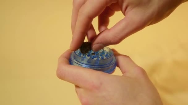 Sluit Cannabisknop Molen Het Vasthouden Van Marihuana Roken Accessoires Video — Stockvideo