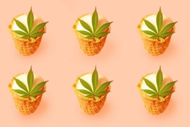 Kenevir yaprağı desenli dondurma. Marihuana aşılamalı tatlı. Yaz yemeği