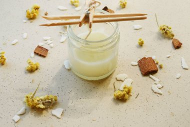 Handmade wax candle. Making process. Creative hobby. Art therapy 