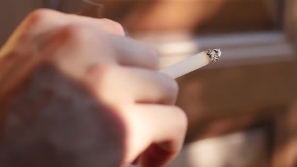 Fermez Main Masculine Tenant Une Cigarette Papier Mode Vie Malsain — Video